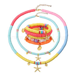 Ensembles de bijoux avec bracelets et pendentifs extensibles Shegrace, perles de heishi en pâte polymère faites main, Perles séparateurs en laiton, Accessoires en alliage, couleur mixte, 1-3/4 pouce (4.6 cm), 1-7/8 pouce (4.7 cm), 1-7/8 pouce (4.9 cm), 3 pièces / kit