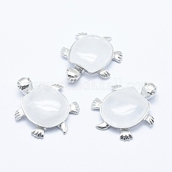 Pendentifs de cristal de quartz naturel, cristal de roche, avec les accessoires en alliage, tortue, platine, 38x30.5x8.2mm, Trou: 3x4.5mm