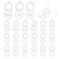 NBEADS 24 Pcs Flat Round Wine Glass Charms, Transparent Acrylic Blank Wine Charms Rings Cup Tag Identifiers for Glasses Tumbler Cup Wine Tasting Party Gift