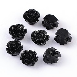 Resin Beads, Flower, Black, 6x4mm, Hole: 1mm