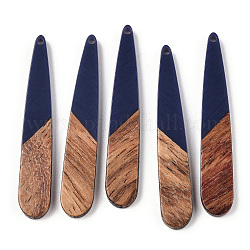 Pendentifs en bois de résine et de noyer, larme, bleu marine, 44x7.5x3mm, Trou: 1.2mm