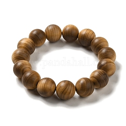 Braccialetti elasticizzati con perline di legno rotonde da 15 mm, Burlywood, diametro interno: 2-1/2 pollice (6.35 cm)