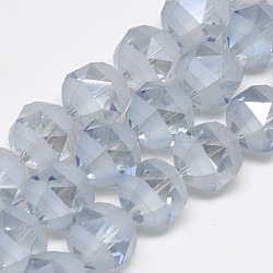 Chapelets de perles en verre électroplaqué, arc-en-ciel plaqué, mat, facette, ronde, bleu acier clair, 9~10x9~10mm, Trou: 2mm, Environ 72 pcs/chapelet, 25.98 pouce