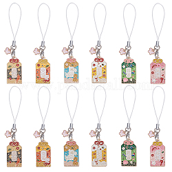 12 pièces 6 style japonais émail omamori bénédiction décoration téléphone breloques sangle, pour téléphone portable, sac à dos, portefeuille, porte-clés pendentif accessoires, couleur mixte, 95mm