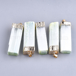 Electroplate Natural Selenite Big Pendants, with Iron Findings, Dyed, Rectangle, Golden, Honeydew, 53~55x14~19x9~16mm, Hole: 7x4mm