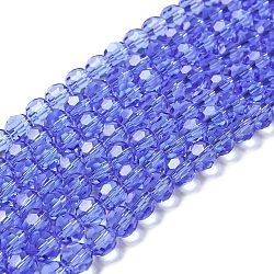 Perle di vetro trasparente, sfaccettato (32 sfaccettatura), tondo, blu ardesia medio, 8mm, Foro: 1 mm, circa 72pcs/filo, 20.67 pollice (52.5 cm)