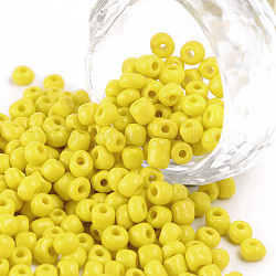 (servicio de reempaquetado disponible) perlas de vidrio, colores opacos semilla, pequeñas cuentas artesanales para hacer joyas de diy, redondo, amarillo, 6/0, 4mm, aproximamente 12 g / bolsa