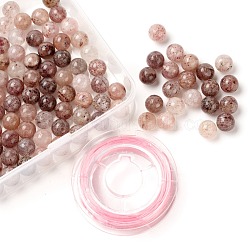 Perle rotonde di quarzo fragola naturale 100pz 8mm, con filo di cristallo elastico da 10 m, per braccialetti elasticizzati fai da te che creano kit, 8mm, Foro: 1 mm
