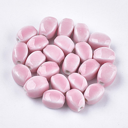Manuell Porzellan Perlen, hell glasierten Porzellan-Stil, Oval, rosa, 14x10.5x11 mm, Bohrung: 2.5 mm