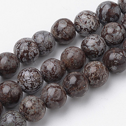 Brins de perles d'obsidienne de flocon de neige brun naturel, ronde, 10mm, Trou: 1mm, Environ 37~40 pcs/chapelet, 14.9~15.1 pouce (38~38.5 cm)