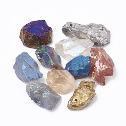 Placage sous vide galvanoplastie pendentifs en cristal de quartz naturel, pépites, couleur mixte, 30~50x19~25x12~18mm, Trou: 2~3mm