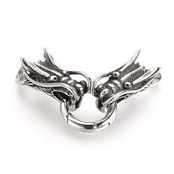 304 acero inoxidable anillos de la puerta de primavera, o anillos, con dos tapas de los extremos del cordón, cabeza de dragón, plata antigua, 70x12x14mm