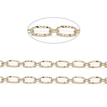 Brass Textured Oval Link Chains, Figaro Chains, Soldered, Real 18K Gold Plated, 6.2x3.3x0.5mm