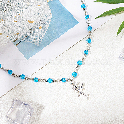 Handmade Faceted Round Glass Beads Chains for Necklaces Bracelets Making 