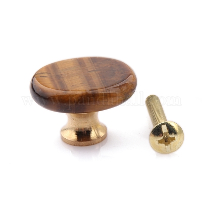 Boutons de tiroir ronds et plats en œil de tigre naturel&nbsp;PW-WG94208-06-1