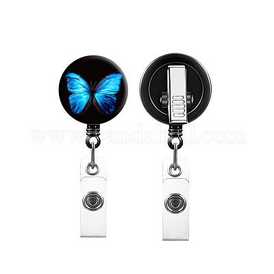 Plastic Butterfly Retractable Badge Reel, ID Card Badge Holder With Rotatable Iron Alligator Clips, For Nurses Students Teachers
