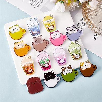 Wholesale 14 Pieces Acrylic Brooch Pins Set Cup Cat and Animal Milk Tea  Label Pins Cute Cartoon Animal Badges Pins Creative Backpack Pins Jewelry  for Jackets Clothes Hats Decorations 