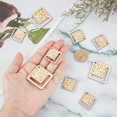 Wholesale SUPERFINDINGS 20Pcs Leopard Print Pattern Wooden Pendants 2 Sizes  Hollow Wood Charm Undyed Wood Pendants Craft Rhombus Wooden Hanging  Ornaments for DIY Earring Necklace Jewelry Making 