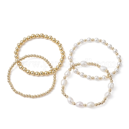 Ensemble de bracelets extensibles en perles naturelles et en laiton pour femmes BJEW-JB09662-01-1