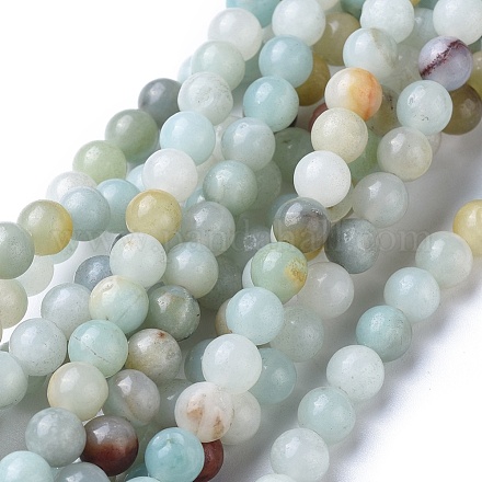 Brins de perles rondes en amazonite de fleurs naturelles X-G-D608-6mm-1