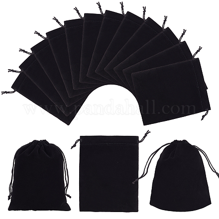 Pandahall 30 Packung Samtschmuck Beutel Taschen 15cm schwarz Samtstoff Schmuckbeutel Kordelzugbeutel für Schmuck Armbänder und Uhren Lagerung TP-PH0001-05-1