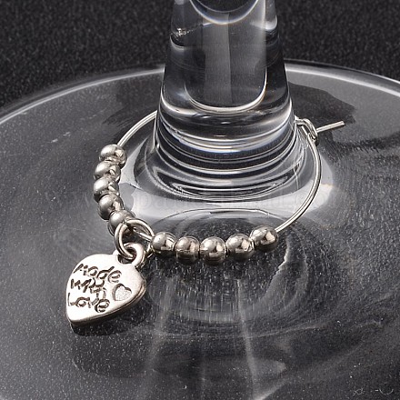 Tibetan Style Alloy Heart with Word Wine Glass Charms AJEW-JO00130-01-1