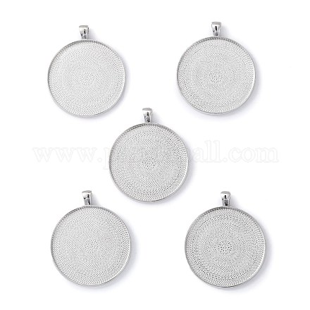 Alliage plat rond style tibétain supports cabochons grand pendentif X-TIBEP-Q049-09AS-RS-1