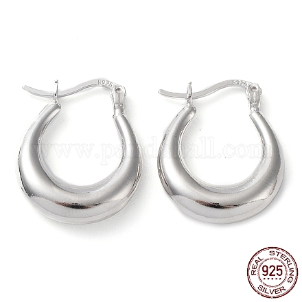 Boucles d'oreilles créoles épaisses en argent sterling plaqué rhodium 925 EJEW-K258-01A-P-1