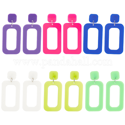 ANATTASOUL 6 Pairs 6 Style Hollow Out Rectangle Acrylic Dangle Stud Earrings EJEW-AN0001-59-1