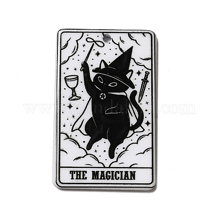 タロットテーマプリントアクリルパーツ  猫模様のチャーム付き長方形  マジシャンi  39x24x2.5mm  穴：1.8mm MACR-G061-04I-1