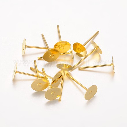 黄金の鉄のフラットベースの耳のスタッドのパーツをメッキ  ゴールドカラー  11x6mm  ピン：0.7mm X-E013-G-1