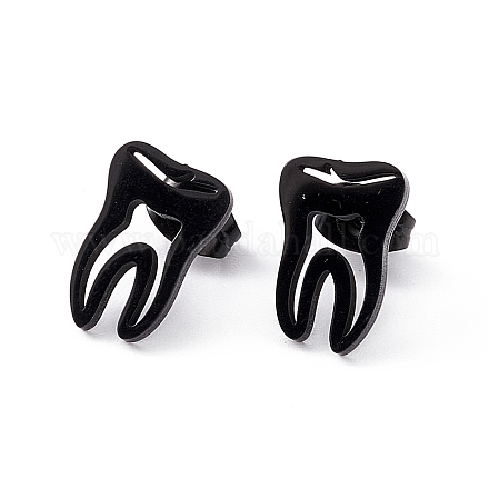 304 orecchini a bottone a forma di dente in acciaio inossidabile per uomo donna EJEW-C044-01EB-1