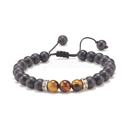 Bracelet de perles tressées en pierre de lave naturelle et œil de tigre BJEW-TA00115-02-1