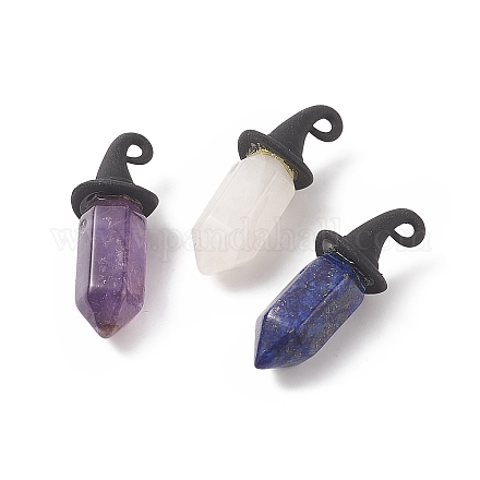 3pcs pendentifs pointus à double terminal de pierres précieuses mixtes naturelles PALLOY-JF01989-1