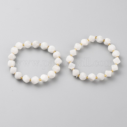 Bracelets extensibles en perles de pierre de lune arc-en-ciel naturelles BJEW-Z007-A-03-1