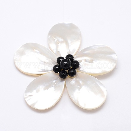 Gros pendentifs de fleur en coquillage blanc SSHEL-J032MS-01-1