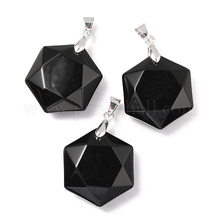 Faceted Natural Black Agate Pendants G-F340-03A-1