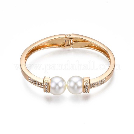 Brazalete abierto con cuentas redondas de perlas de plástico ABS con rhinestone de cristal BJEW-S118-108G-1