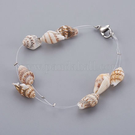 Perles de coquille en spirale tressé bracelets de perles BJEW-JB03999-1