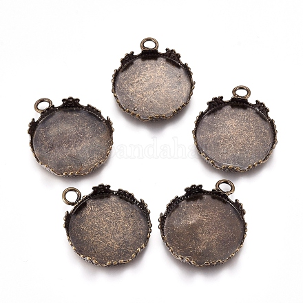 Antique Bronze Brass Flat Round Pendant Cabochon Settings X-KK-I557-AB-NF-1