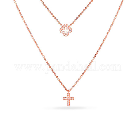 Tinysand cz jewelry 925 colgante de cruz de circonita cúbica de plata esterlina dos collares escalonados TS-N022-RG-18-1