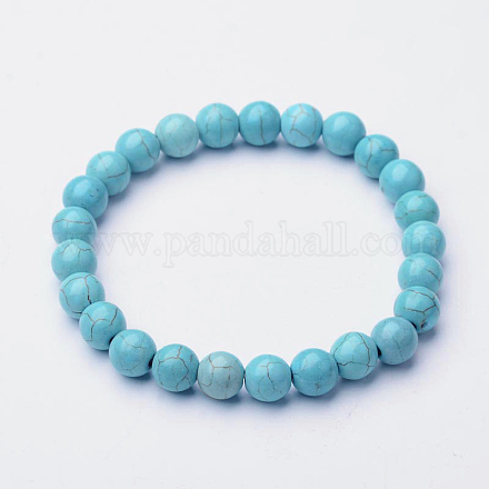 Turquoise synthétique bracelets en perles extensibles BJEW-F203-02-1