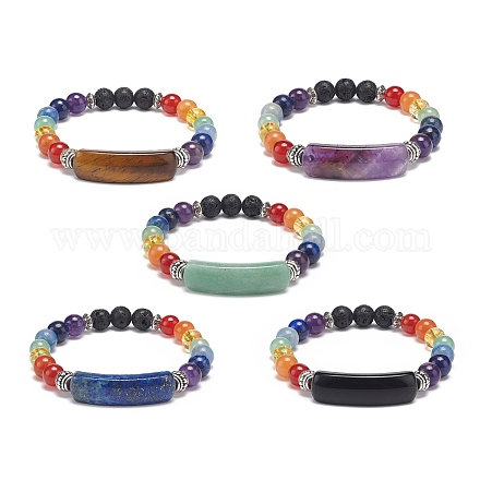Stretch-Armband mit gebogenen rechteckigen Perlen aus natürlichen gemischten Edelsteinen BJEW-JB08987-1