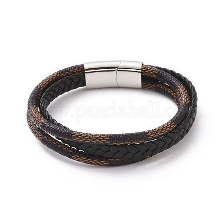 Microfiber Braided Cord Triple-strand Bracelet with 304 Stainless Steel Magnetic Clasps BJEW-P275-22P-1