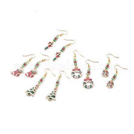 Boucles d'oreilles pendantes en alliage émaillé sur le thème de Noël EJEW-JE04511-1