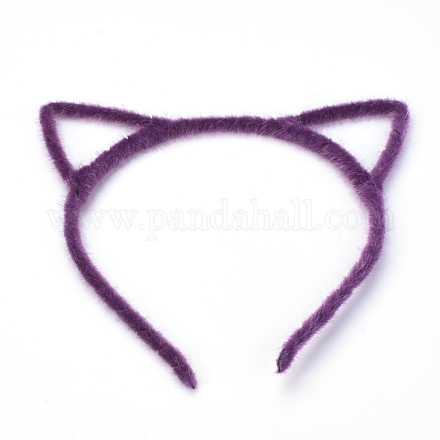 ヘアアクセサリー鉄子猫ヘアバンドのパーツ  のどの毛深い布製  猫の耳の形  インディゴ  110mm OHAR-S195-03D-1