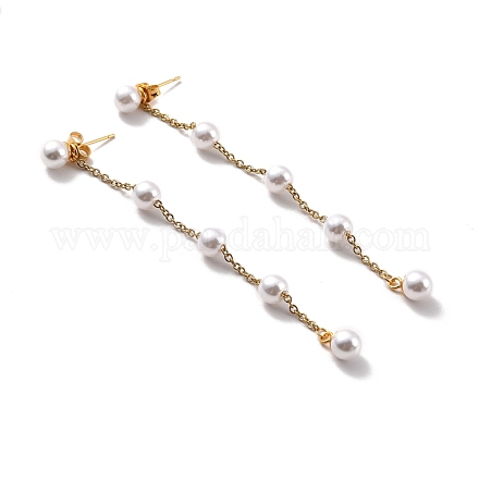 Aretes colgantes de cadena larga con cuentas de perlas de plástico redondas STAS-D179-04G-01-1