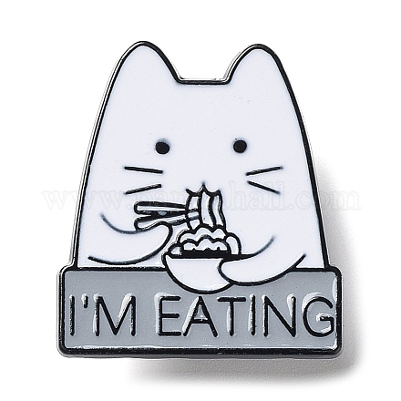 Cartoon-Katze mit dem Wort „Ich esse“ Emaille-Anstecknadel JEWB-E025-03EB-01-1