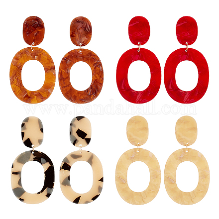 Anattasoul 4 Paar 4 Farben hohle ovale Acryl-Ohrstecker für Damen EJEW-AN0004-36-1