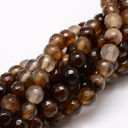 Chapelets de perles rondes en agate naturelle à facettes G-E319B-6mm-08-1